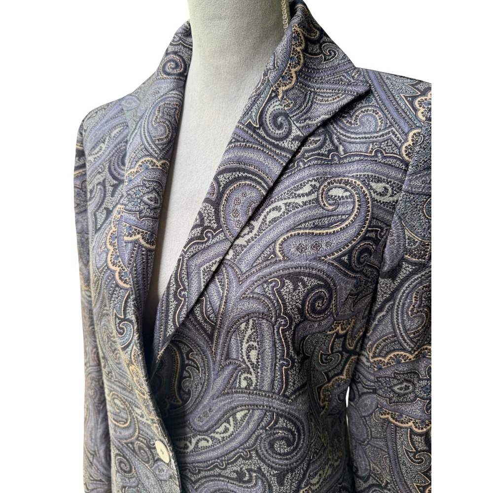 Lafayette 148 New York Blazer Size 6 Blue Paisley Wool Silk Blend Made in USA